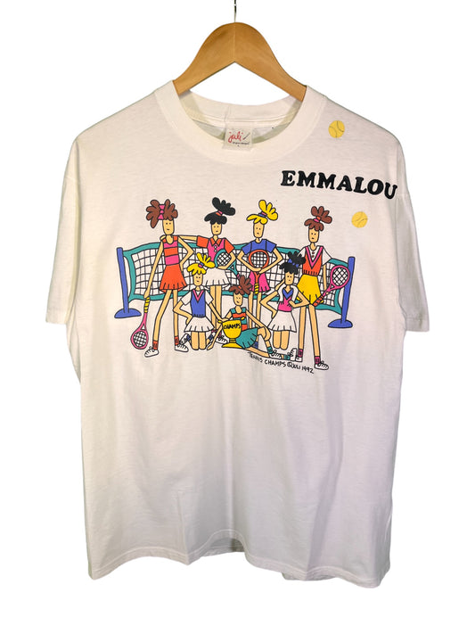 Vintage 1992 Juli Tennis Champs Emmalou Cartoon Graphic Tee Size Large