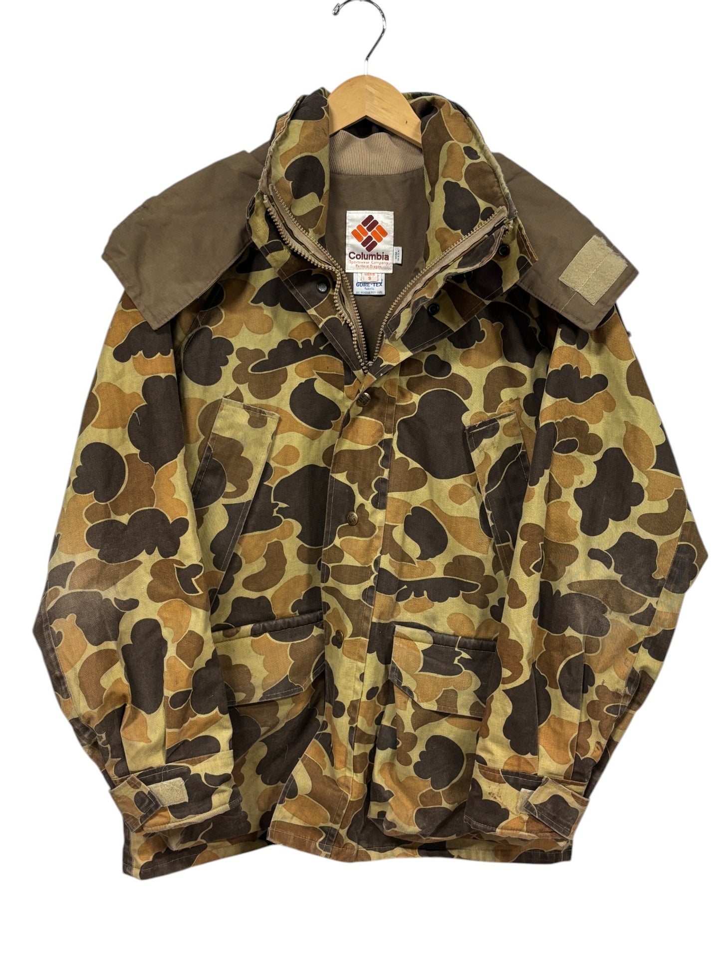 Vintage 80's Columbia Duck Camo Gore-Tex Hooded Hunting Jacket Size Small