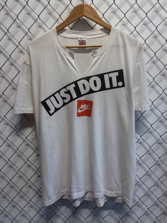 Vintage 90's Nike Silver Tag Just Do It V Neck Graphic Tee Size XL