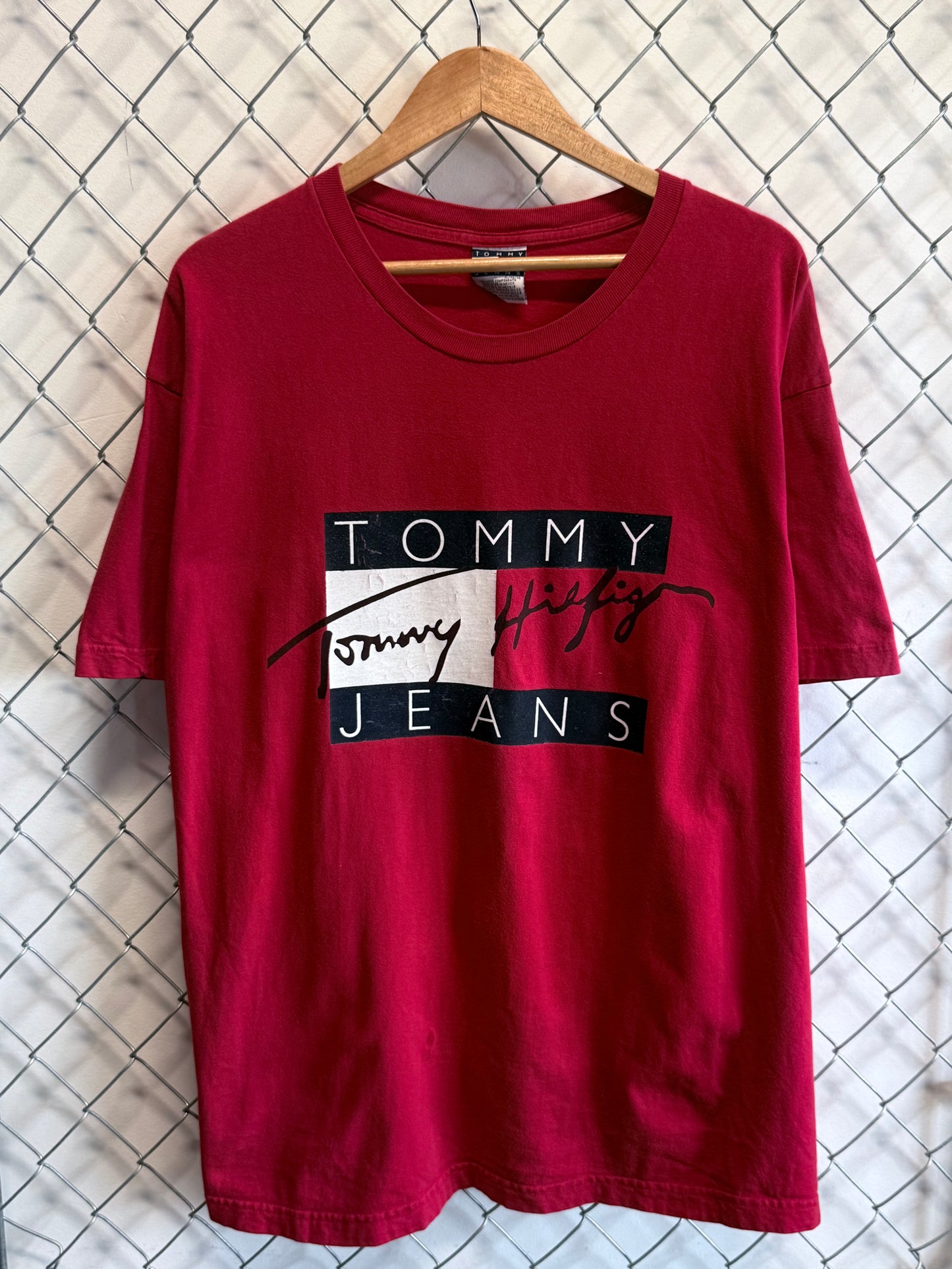 Vintage 90's Tommy Hilfiger Jeans Big Flag Logo Graphic Tee Size XL