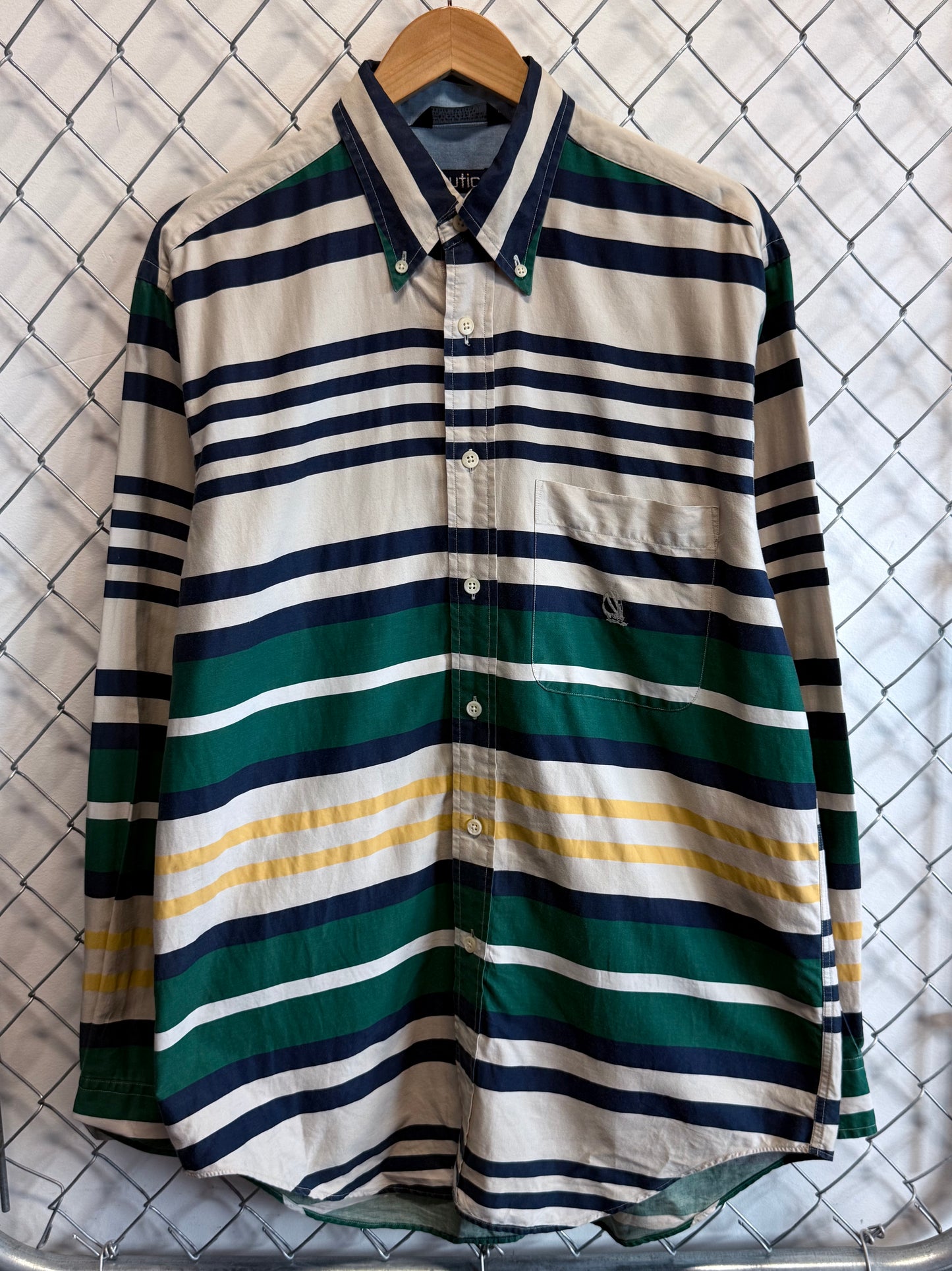 Vintage 90's Nautica Sailing Striped Button Up Shirt Size Medium