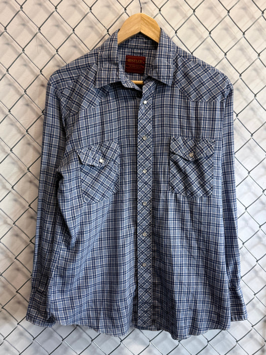 Vintage Rustler Western Pearl Snap Button Up Shirt Size Large