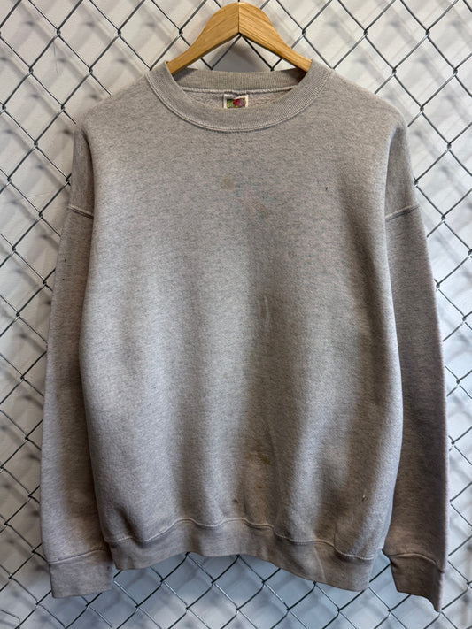 Vintage 90's Fruit of the Loom Grey Blank Crewneck Sweater Size Large