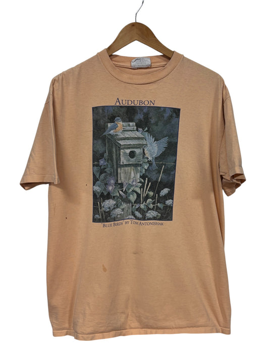 Vintage 90's Audubon Blue Birds Artwork Graphic Tee Size Large