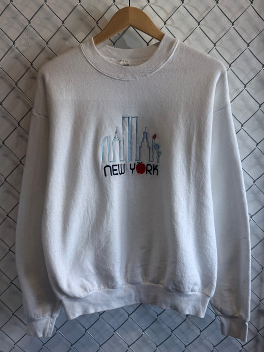 Vintage 90's New York City Skyline White Sweater Size Large