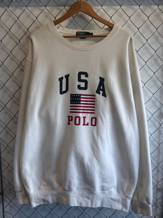 Vintage 90's Polo Ralph Lauren USA Flag White Sweater Size XXL