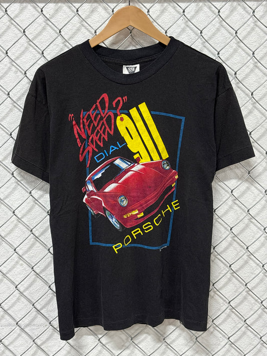 Vintage 90's Need Speed Porsche Dial 911 Sports Car Graphic Tee Size Large