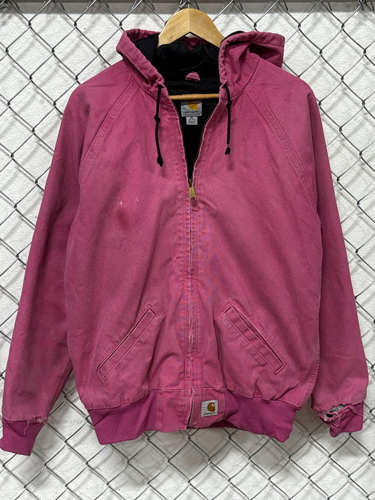 Vintage Carhartt Pink Zip Up Hooded Workwear Jacket Size Medium