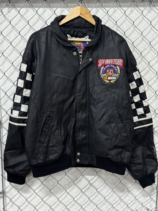 Vintage 1998 Jeff Hamilton NASCAR 50th Anniversary Leather Jacket Size XL