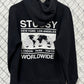 Stussy Worldwide Map Black Hoodie Size Large