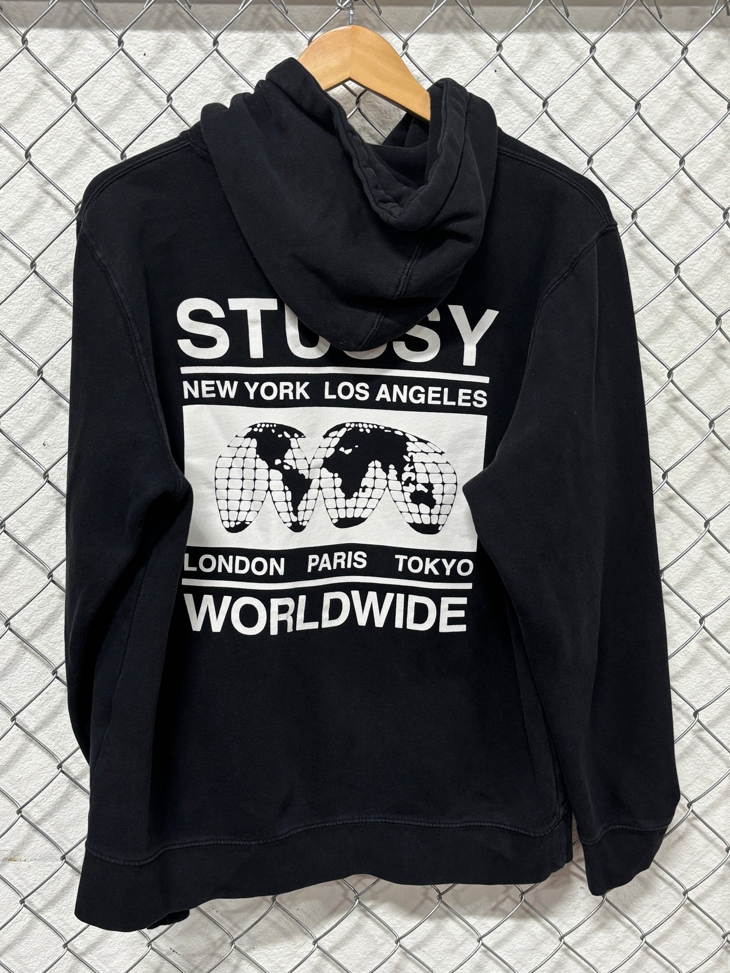 Stussy Worldwide Map Black Hoodie Size Large