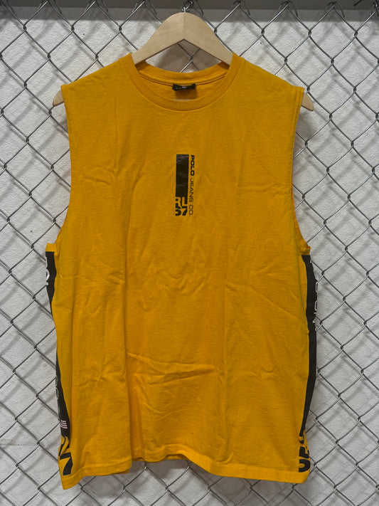 Vintage Polo Jeans Yellow Cutoff Sportswear Shirt Size XL