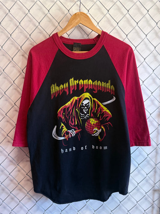 Vintage Y2K Obey Propaganda Hand of Doom 3/4 Sleeve Shirt Size Large