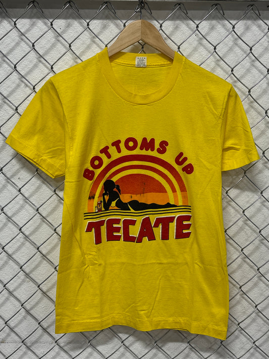 Vintage 80's Tecate Bottoms Up Mexican Beer Promo Graphic Tee Size Medium