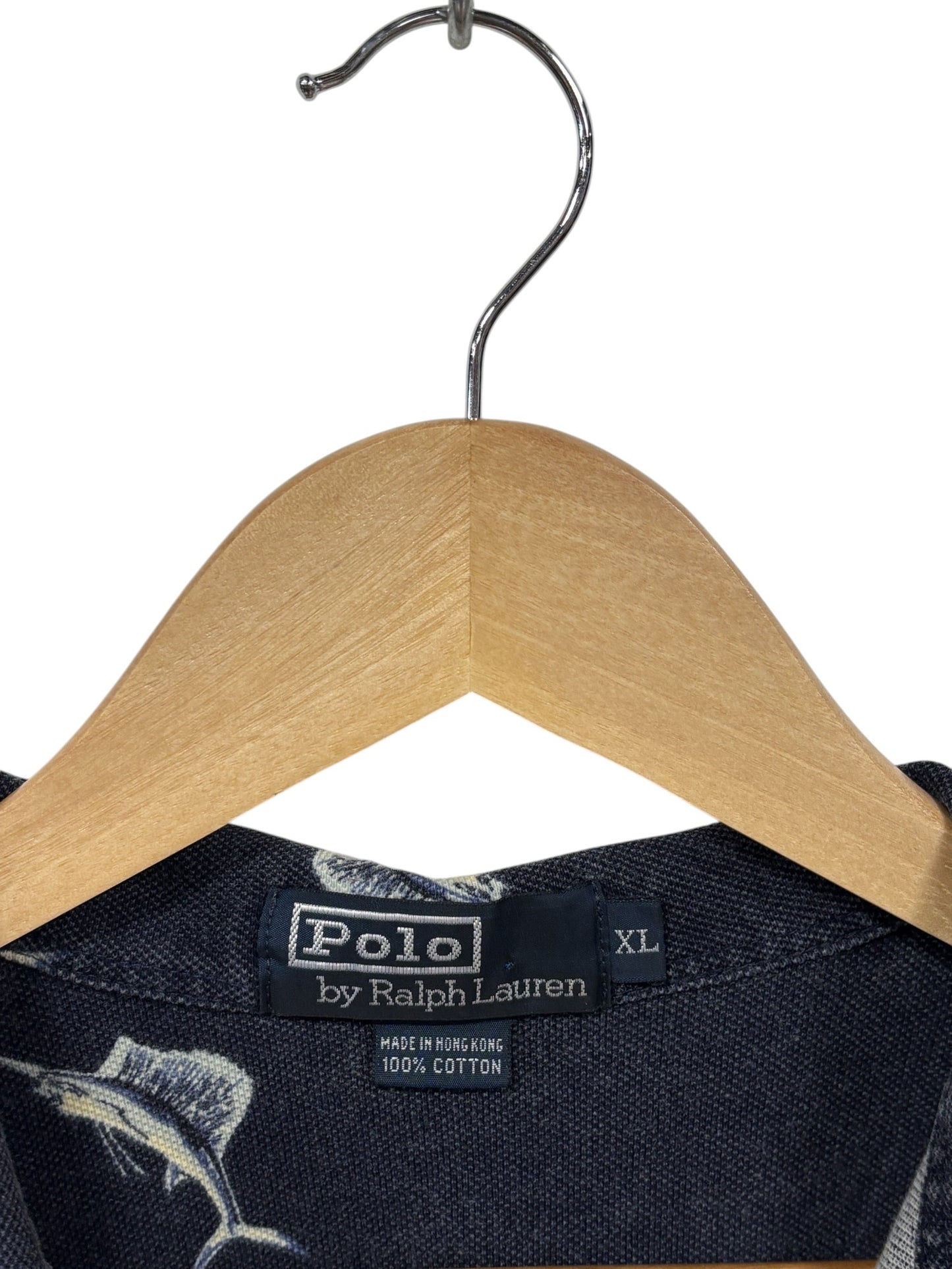 Vintage Ralph Lauren Swordfish All Over Print Polo Shirt Size XL