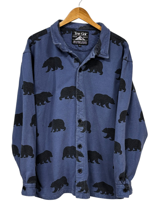 Vintage 90's True Grit Brand Grizzly Bear Button Up Long Sleeve Shirt Size XL