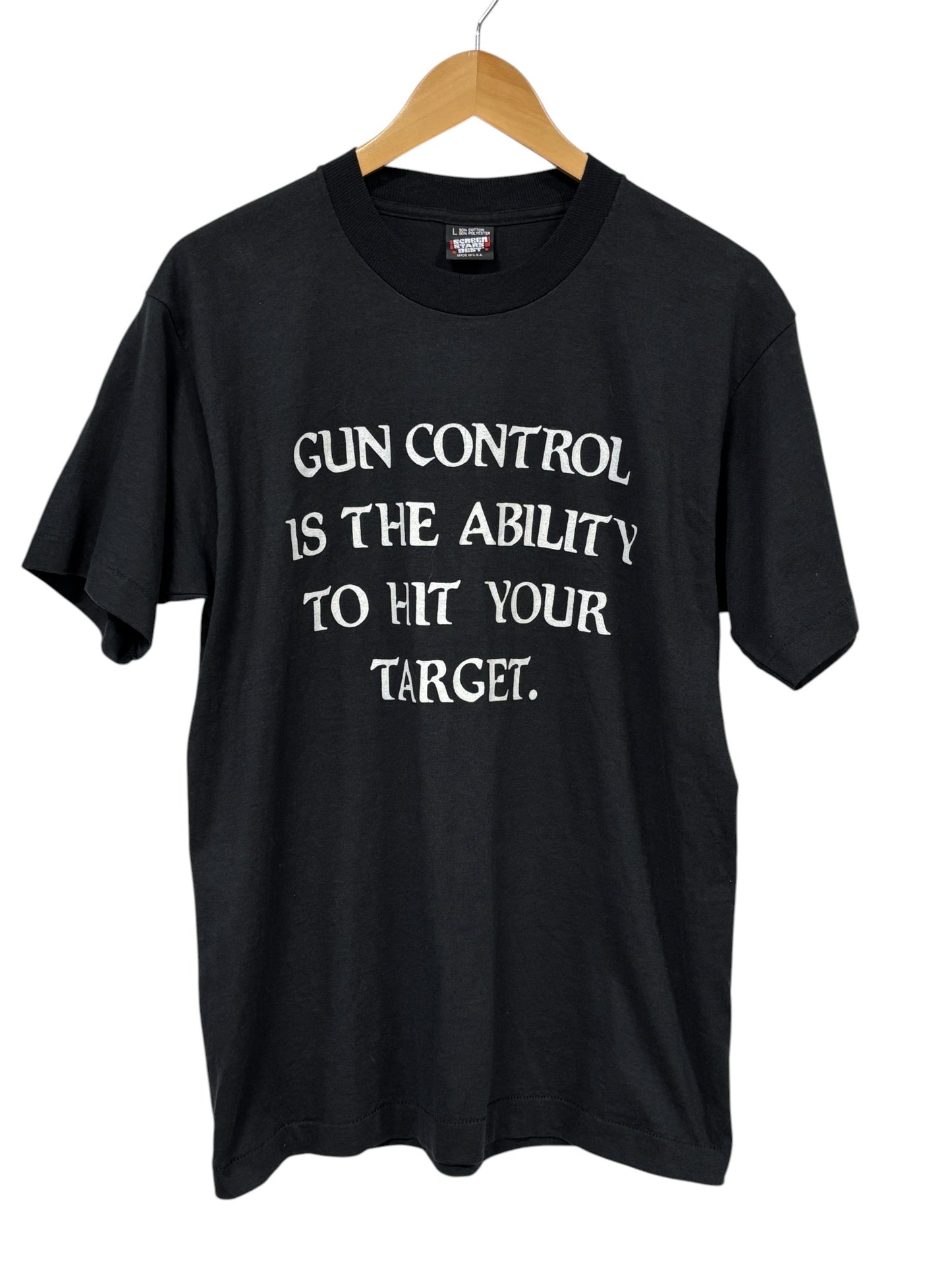 Vintage 90's Screen Stars Gun Control Graphic Tee Size Large
