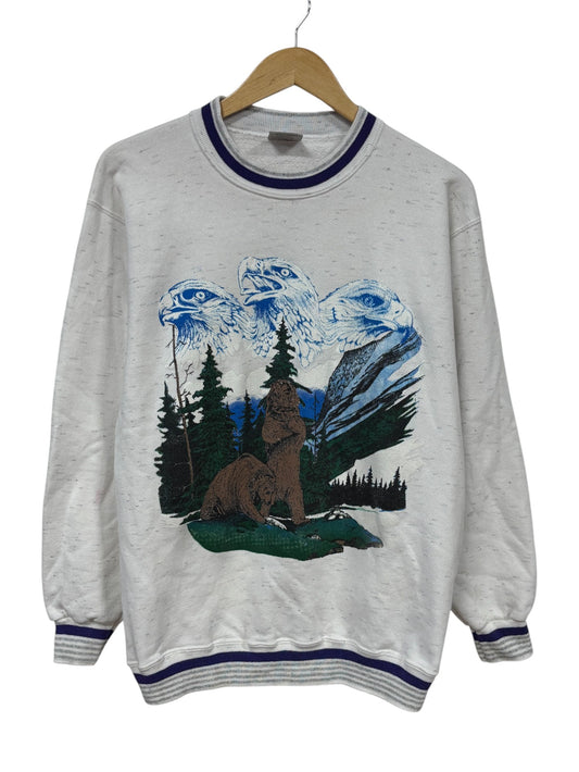 Vintage 90's Oneita Grizzly Bear Nature Scene Crewneck Sweater Size Medium
