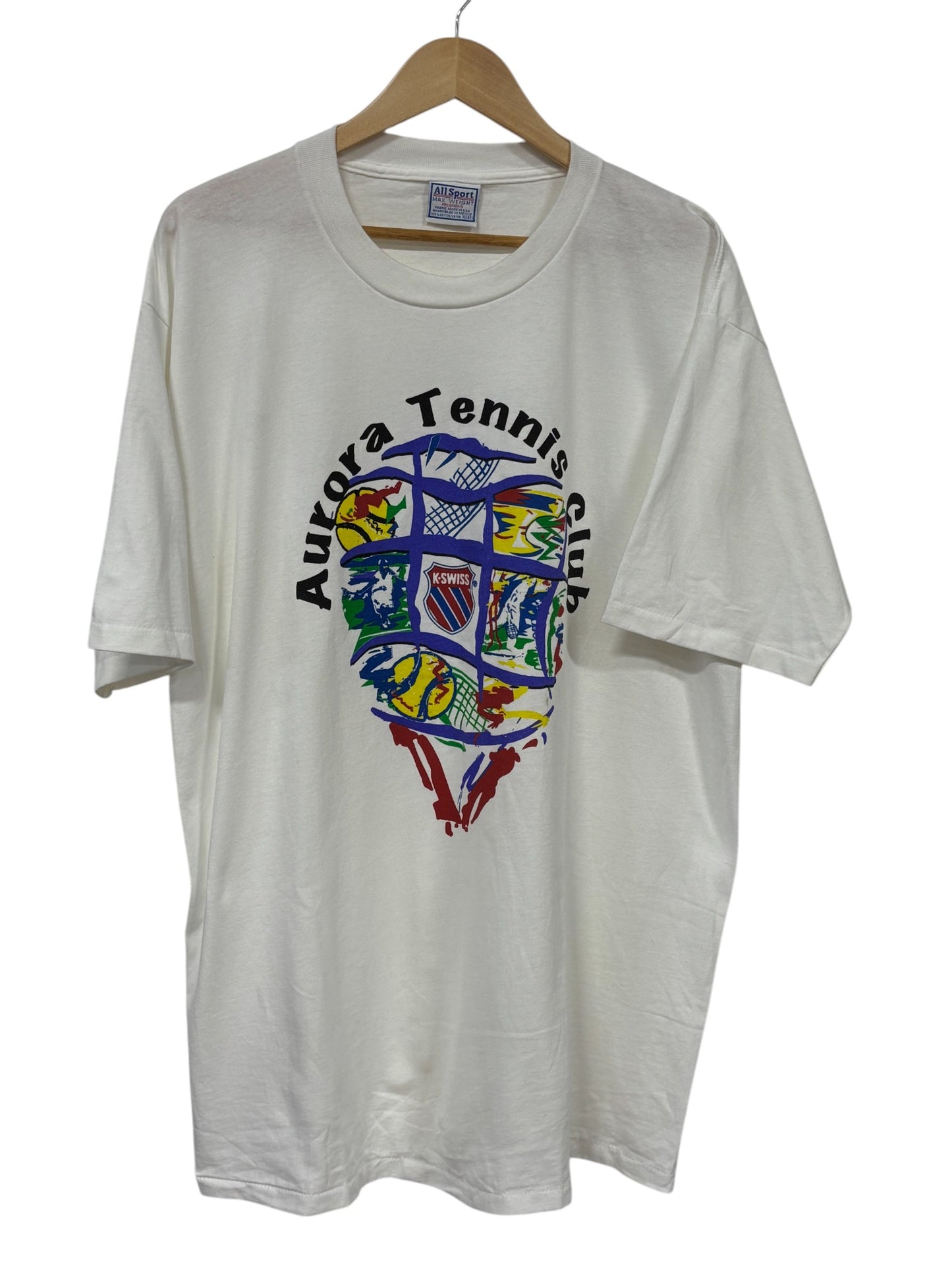 Vintage 90's Aurora Tennis Club K-SWISS Tee Size XL