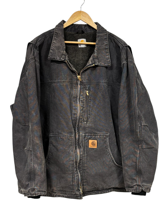 Vintage Carhartt C61 Faded Black Sherpa Lined Traditional Work Jacket Size XXL