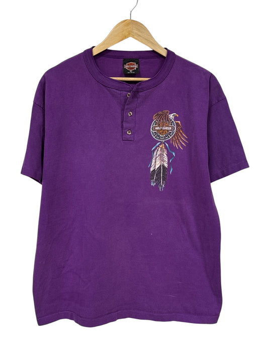 Vintage 90's Harley Davidson Bakersfield California Purple Henley Tee Size XL