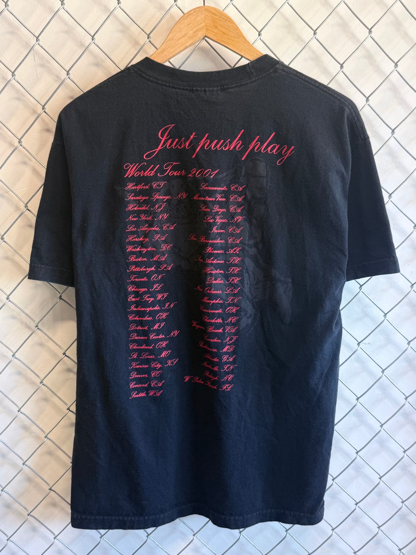 Vintage Y2K Aerosmith Just Push Play Band Tour Tee Size Large