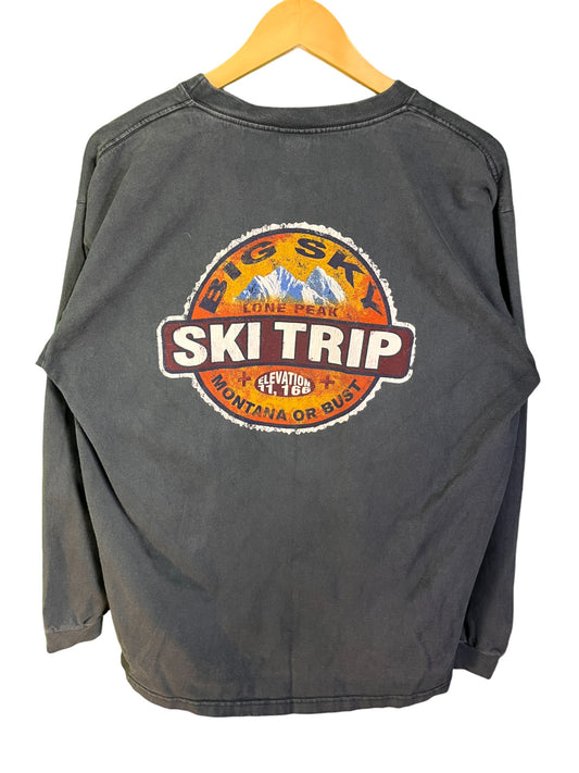 Vintage Big Sky Montana Lone Peak Ski Trip Long Sleeve Shirt Size Large
