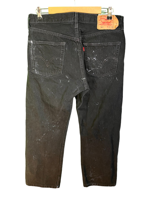 Vintage Levi's Black 501 Distressed Thrashed Straight Leg Jeans Size 34x28