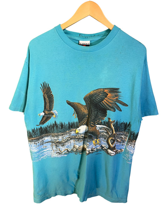 Vintage 90's Signal Eagle Nature All Over Print Graphic Tee Size Large