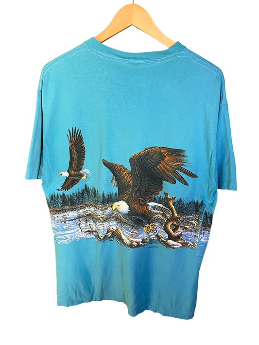 Vintage 90's Signal Eagle Nature All Over Print Graphic Tee Size Large