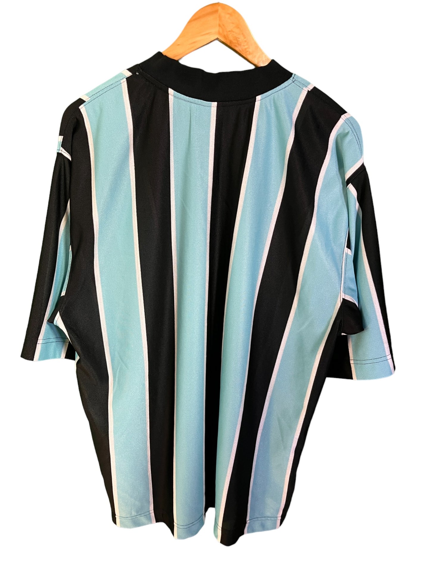 Vintage 90's Nike Blue Black Striped Soccer Jersey Size Large