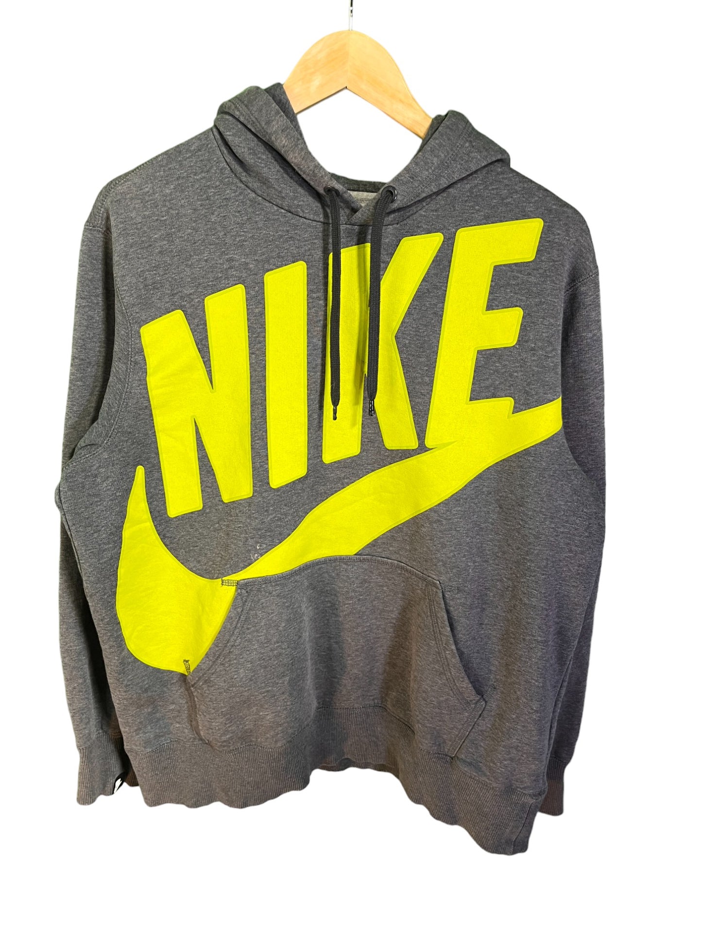 Nike Giant Swoosh Logo Grey Pullover Hoodie Size Large