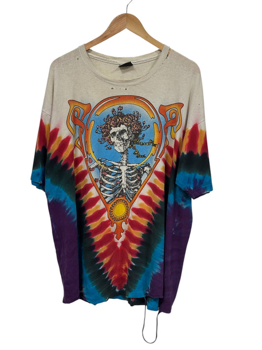 Vintage Y2K Liquid Blue Grateful Dead Thrashed Tie Dye Band Tee Size XL