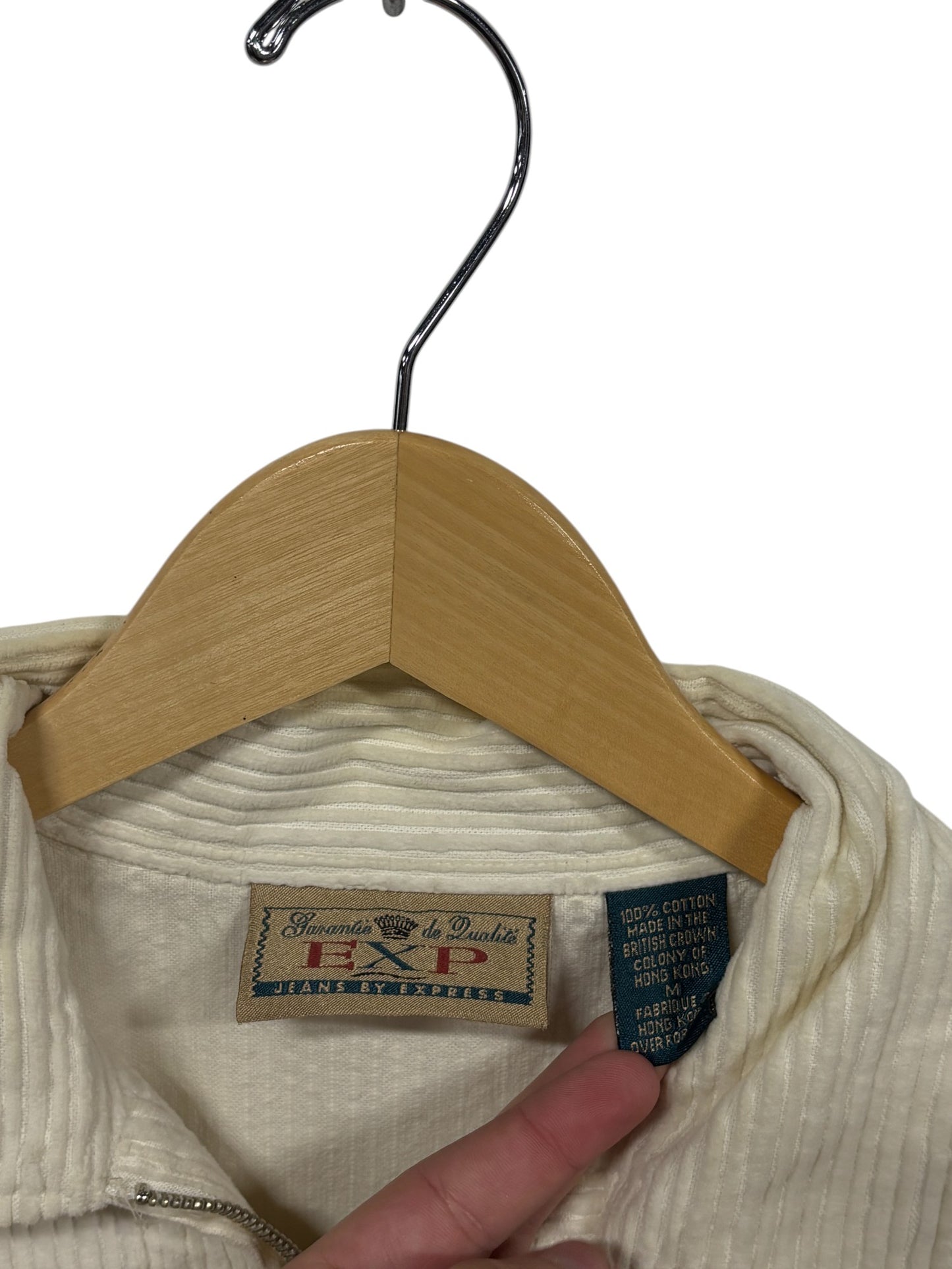 Vintage 90's White Corduroy Jeans by Express Zip Up Sweater Size Medium