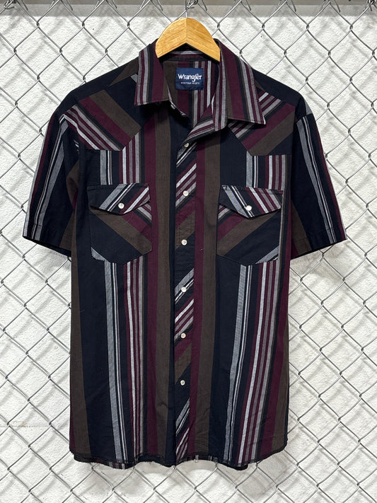 Vintage Wrangler Striped Short Sleeve Pearl Snap Shirt Size XL