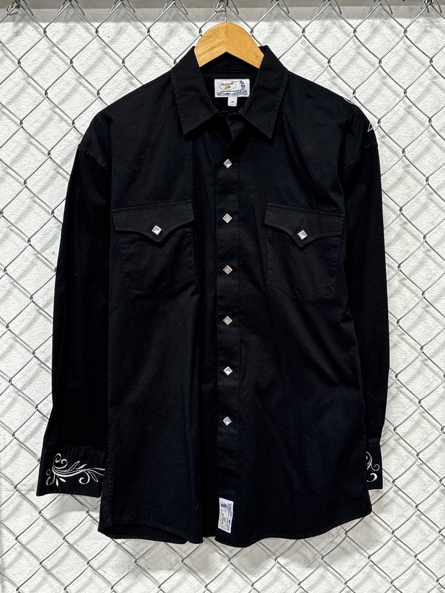 Pan Handle Slim Western Pearl Snap Black Button Up Shirt Size Medium