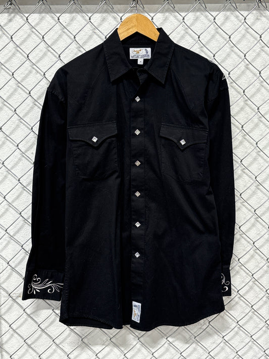 Pan Handle Slim Western Pearl Snap Black Button Up Shirt Size Medium