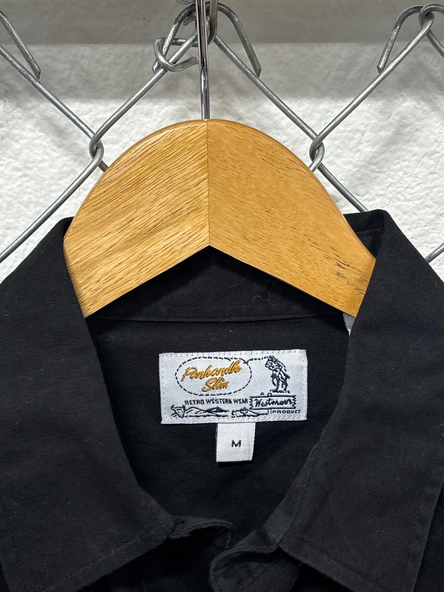 Pan Handle Slim Western Pearl Snap Black Button Up Shirt Size Medium