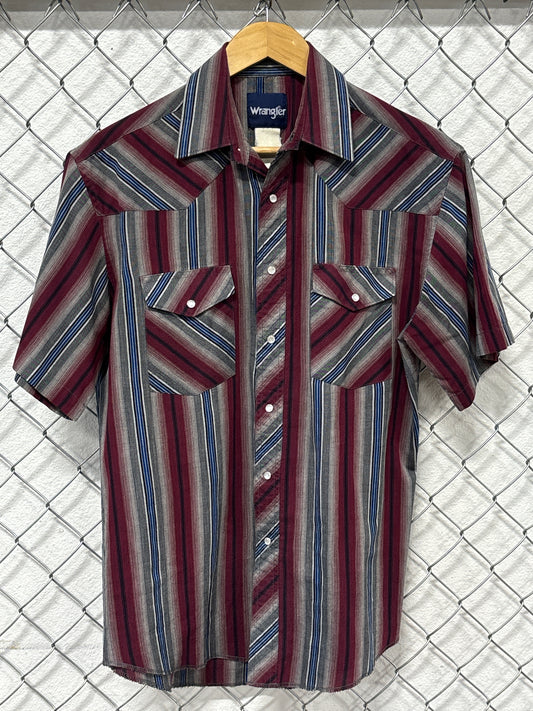 Vintage Wrangler Striped Short Sleeve Pearl Snap Western Shirt Size Large