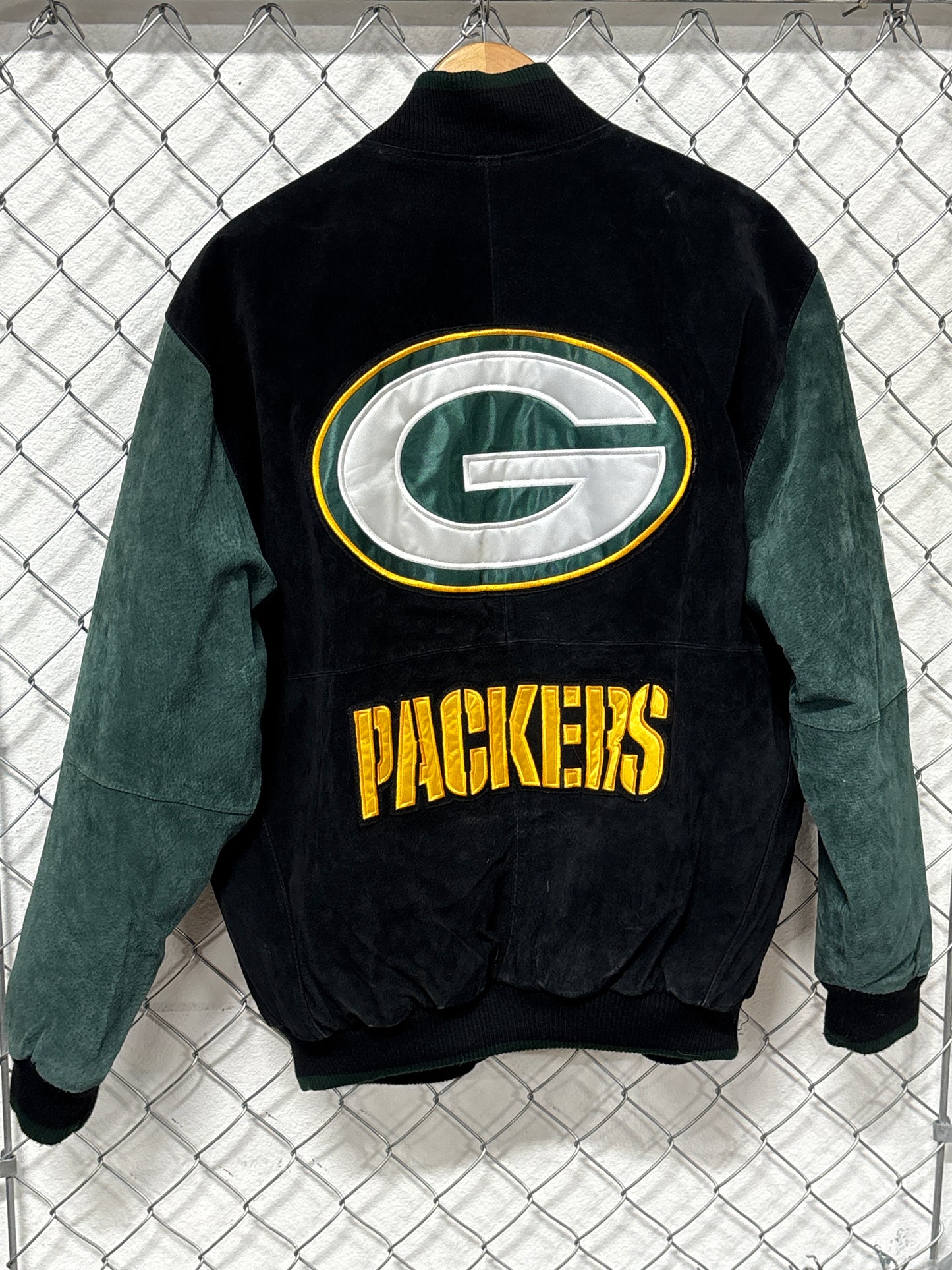 Vintage Y2K Green Bay Packers NFL Suede Bomber Jacket Size Large