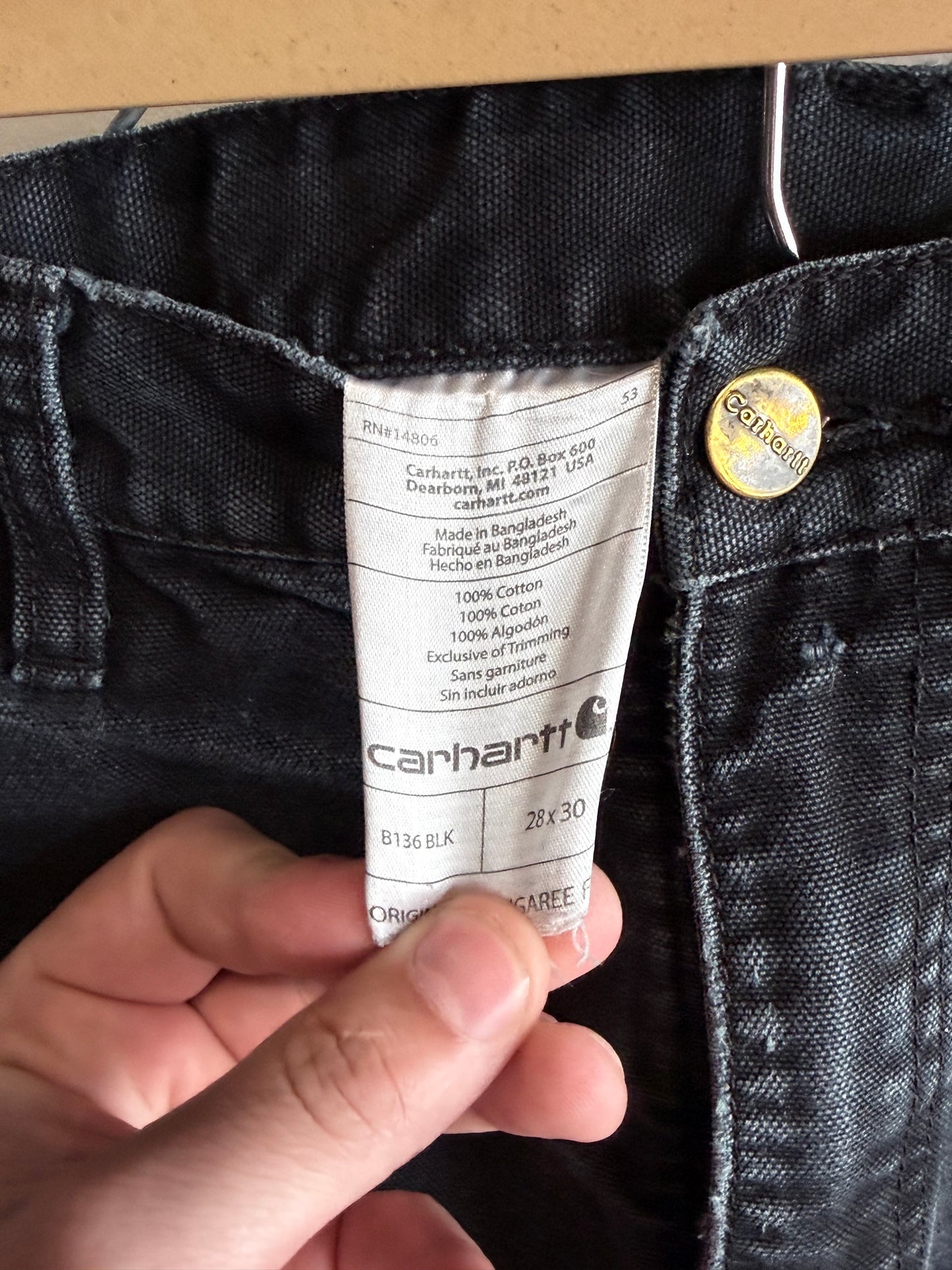 Vintage Carhartt Black Faded Double Knee Carpenter Pants Size 28x27