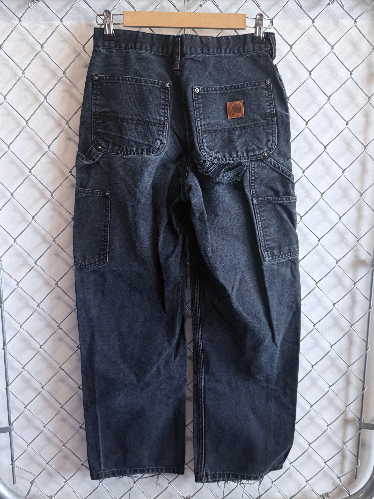 Vintage Carhartt Black Faded Double Knee Carpenter Pants Size 28x27