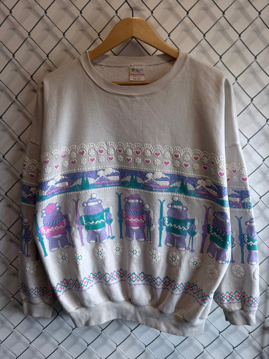 Vintage 80's Grandma Ski Bear All Over Print Sweater Size XL