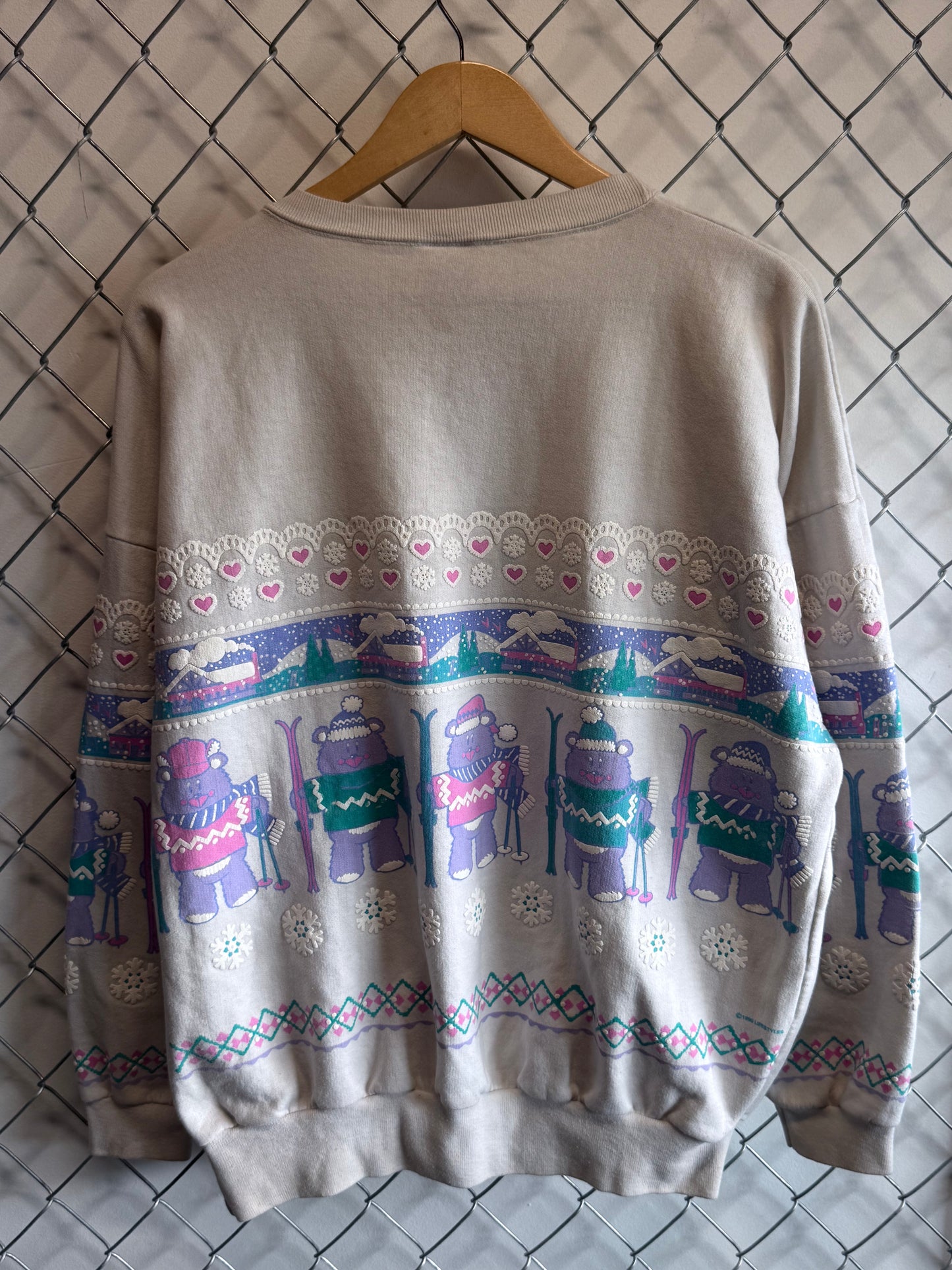 Vintage 80's Grandma Ski Bear All Over Print Sweater Size XL