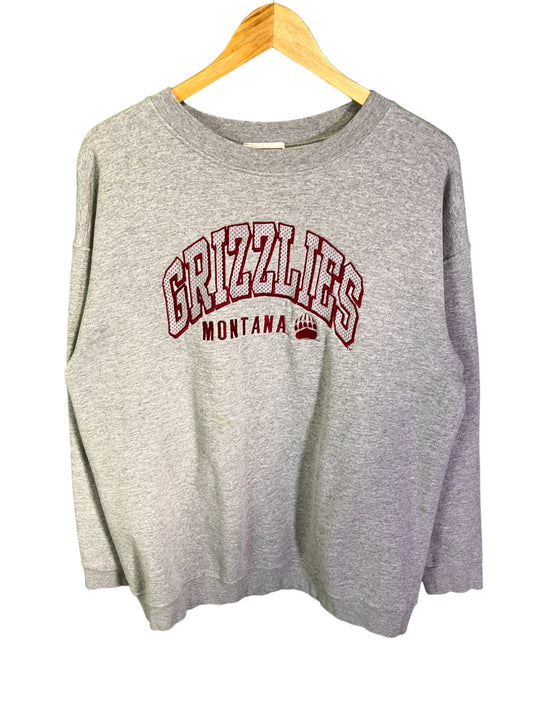 Vintage 90's University of Montana Grizzlies Grey Spellout Crewneck Size Large