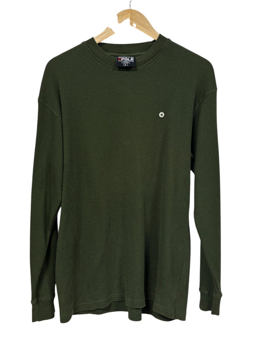 Vintage Y2K South Pole Small Logo Green Thermal Long Sleeve Shirt Size Large