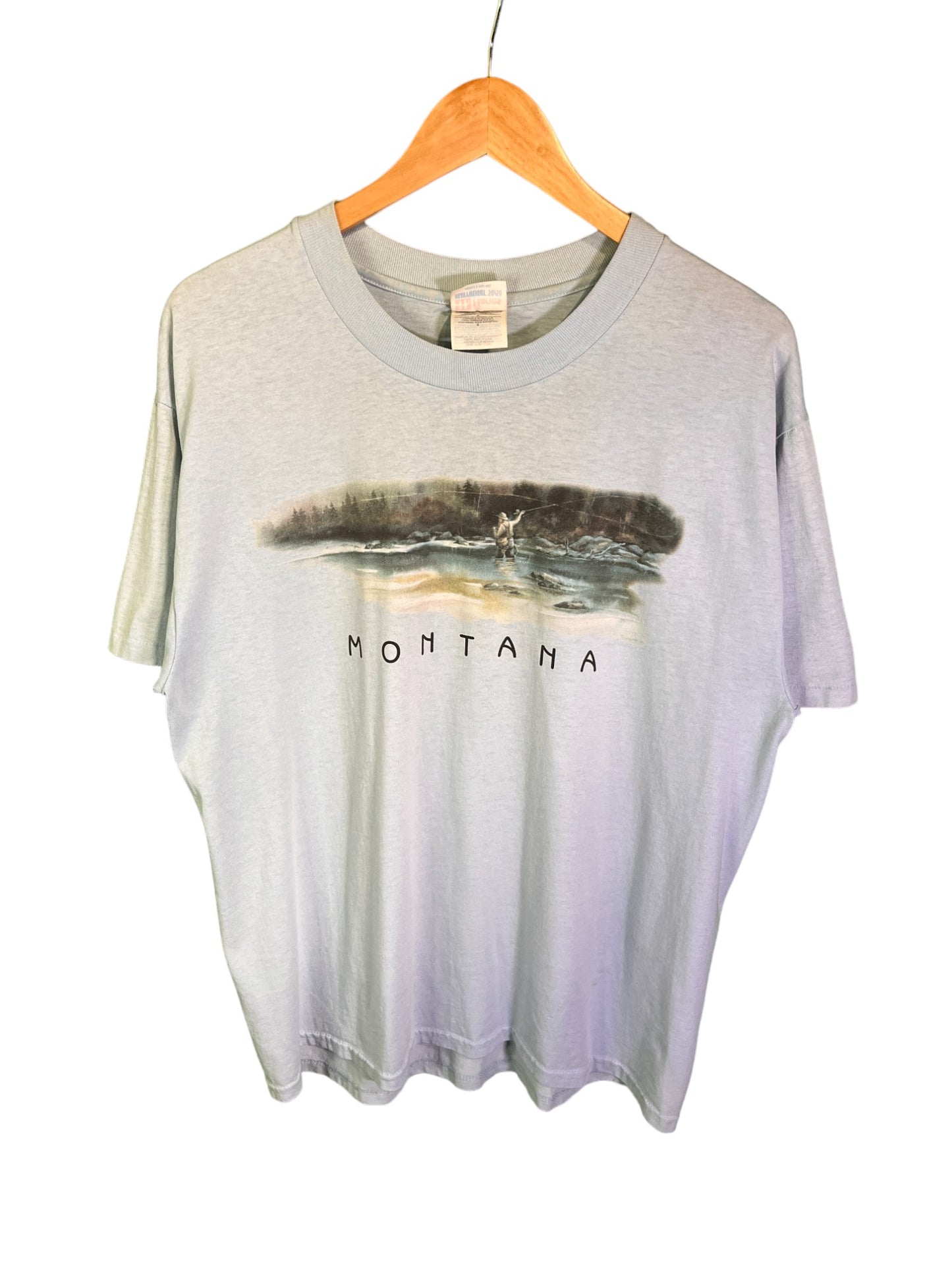 Vintage 90's Montana Fly Fishing Graphic Nature Tee Size Large