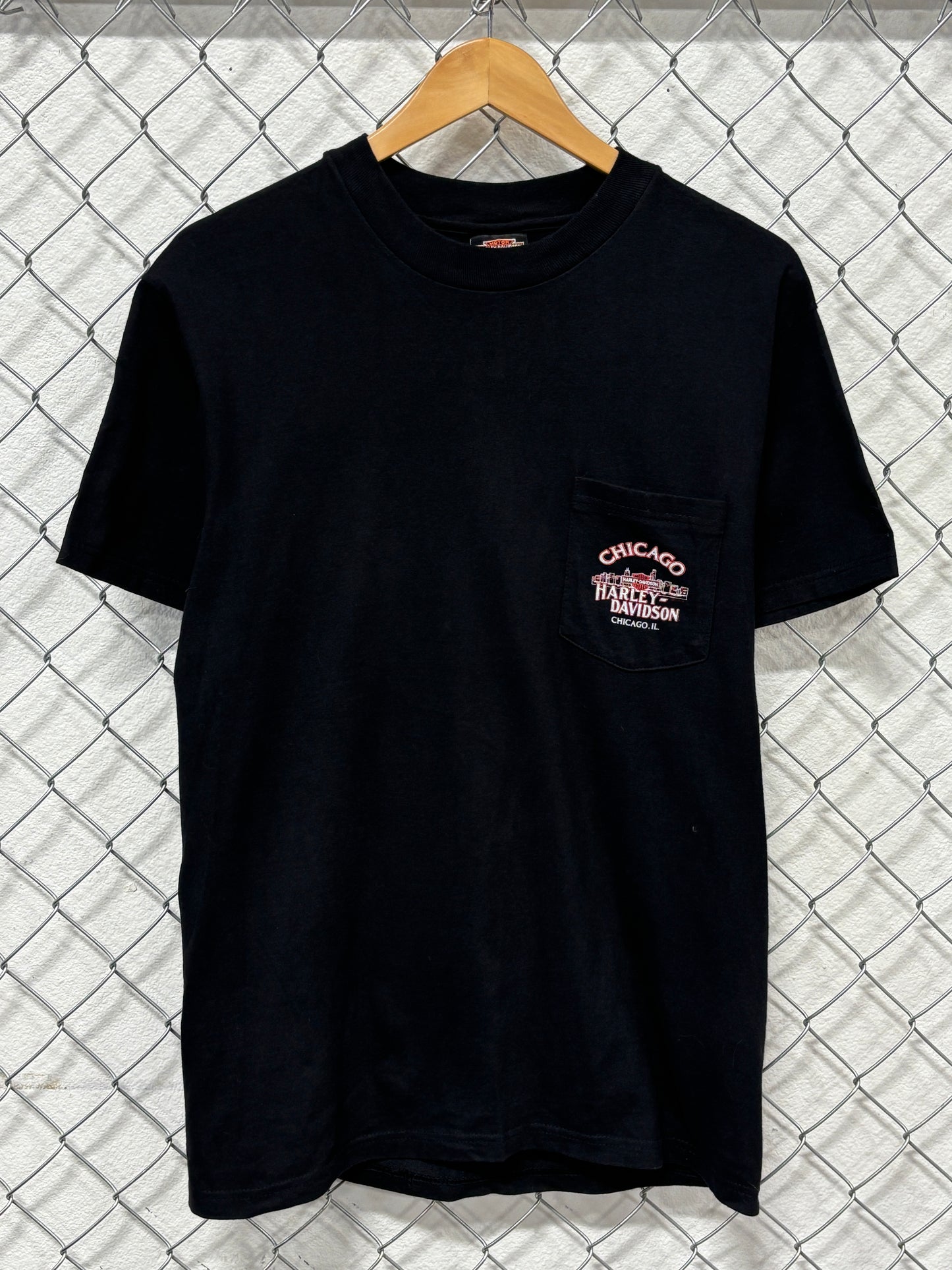 Vintage 90's Harley Davidson Chicago Pocket Biker Graphic Tee Size Medium