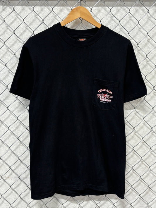 Vintage 90's Harley Davidson Chicago Pocket Biker Graphic Tee Size Medium