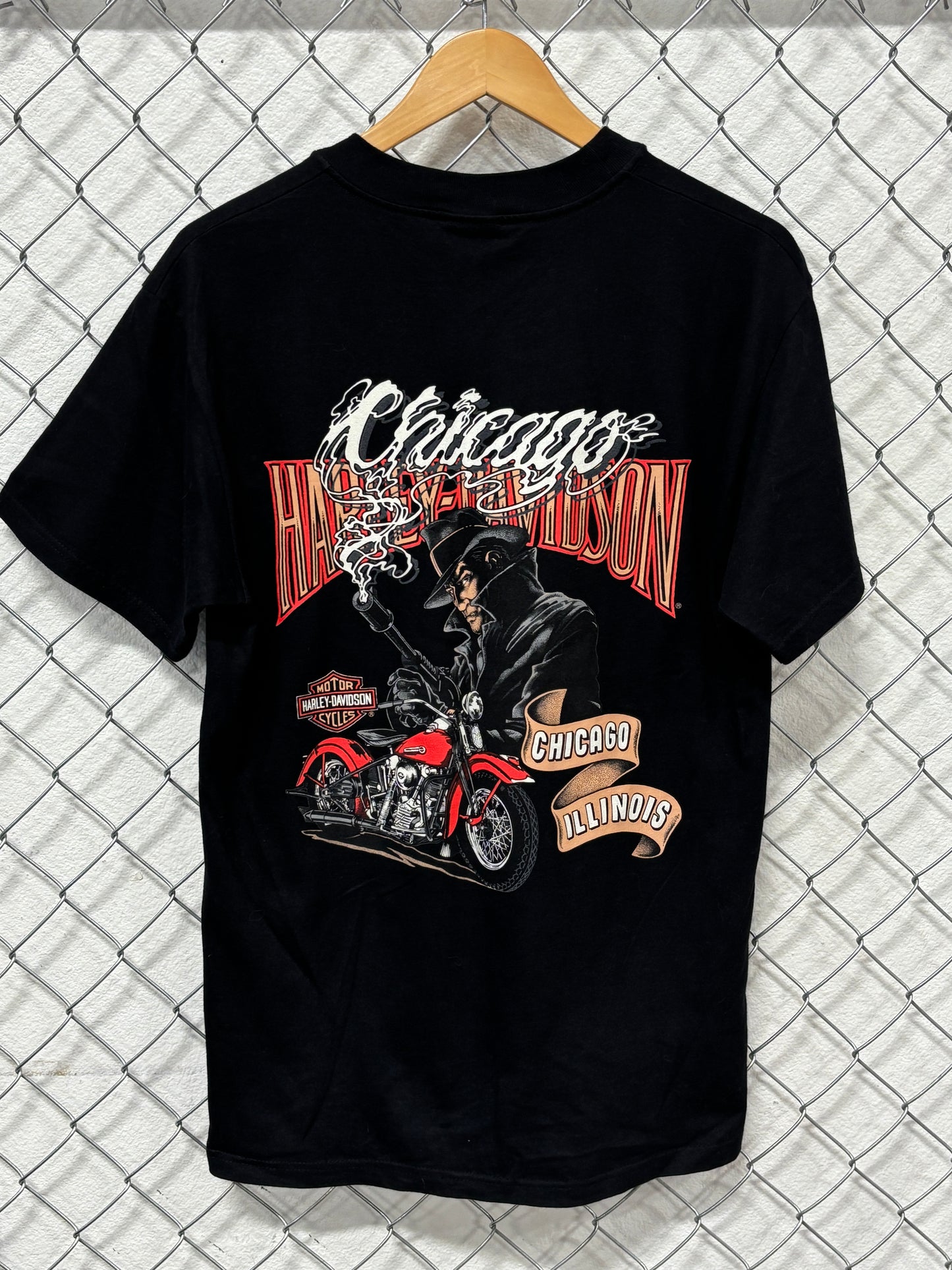 Vintage 90's Harley Davidson Chicago Pocket Biker Graphic Tee Size Medium